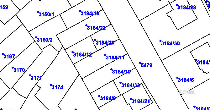 Parcela st. 3184/11 v KÚ Znojmo-město, Katastrální mapa