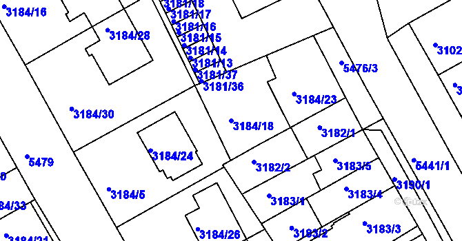 Parcela st. 3184/18 v KÚ Znojmo-město, Katastrální mapa