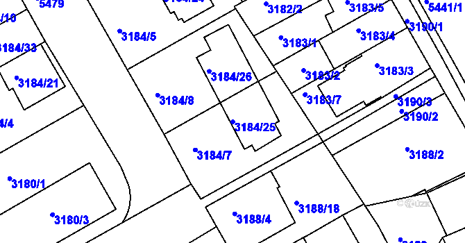 Parcela st. 3184/25 v KÚ Znojmo-město, Katastrální mapa