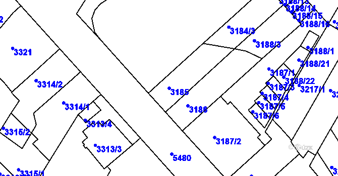 Parcela st. 3185 v KÚ Znojmo-město, Katastrální mapa