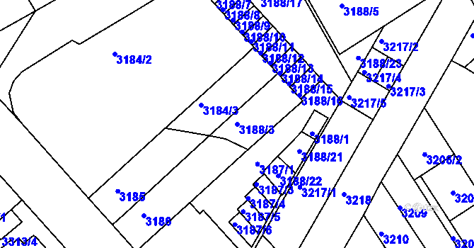 Parcela st. 3188/3 v KÚ Znojmo-město, Katastrální mapa