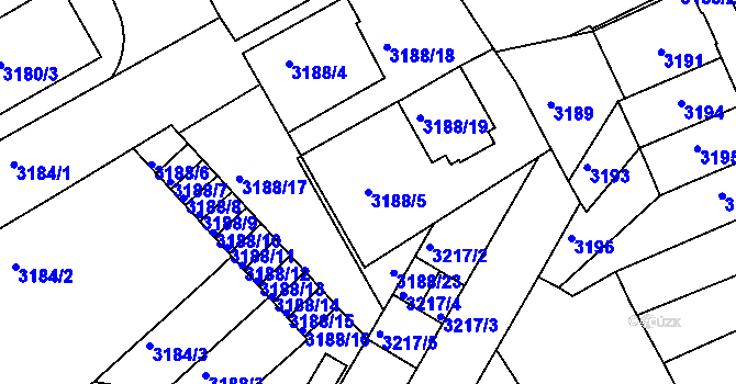 Parcela st. 3188/5 v KÚ Znojmo-město, Katastrální mapa