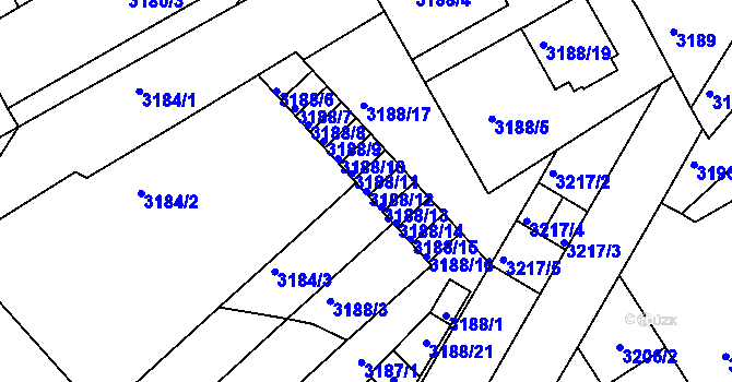 Parcela st. 3188/12 v KÚ Znojmo-město, Katastrální mapa