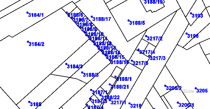Parcela st. 3188/15 v KÚ Znojmo-město, Katastrální mapa
