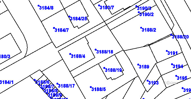 Parcela st. 3188/18 v KÚ Znojmo-město, Katastrální mapa