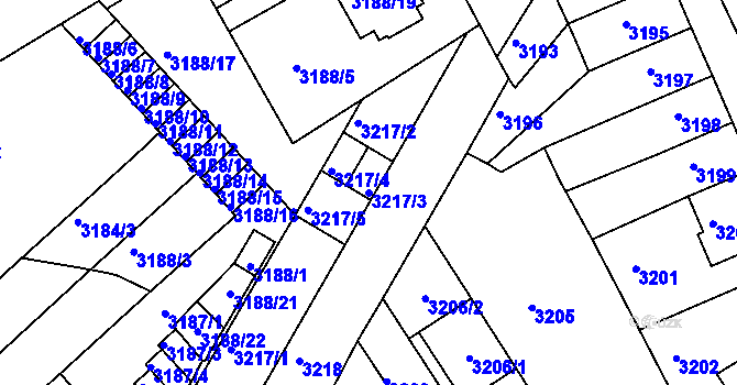 Parcela st. 3217/3 v KÚ Znojmo-město, Katastrální mapa