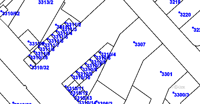 Parcela st. 3310/4 v KÚ Znojmo-město, Katastrální mapa