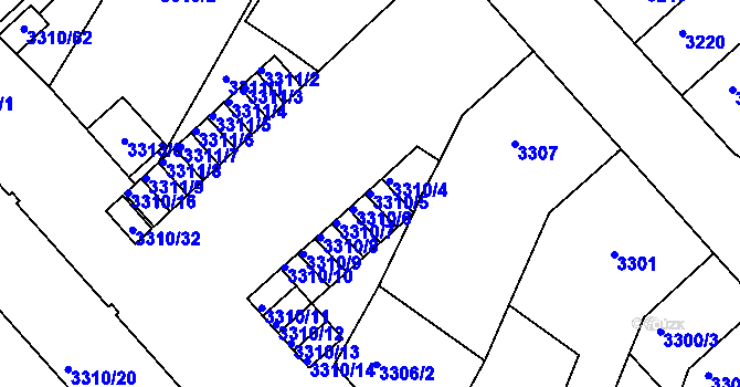 Parcela st. 3310/5 v KÚ Znojmo-město, Katastrální mapa
