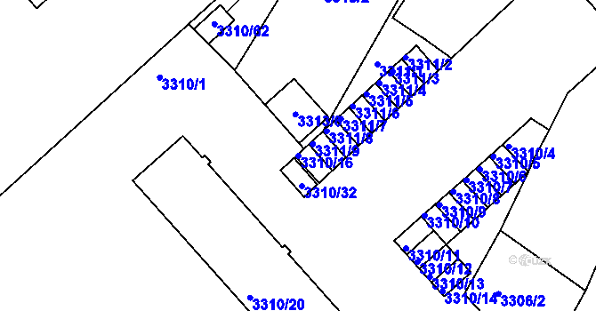 Parcela st. 3310/16 v KÚ Znojmo-město, Katastrální mapa