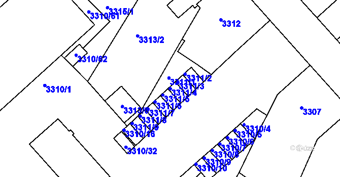 Parcela st. 3311/4 v KÚ Znojmo-město, Katastrální mapa