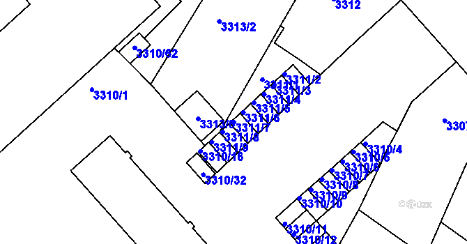 Parcela st. 3311/7 v KÚ Znojmo-město, Katastrální mapa