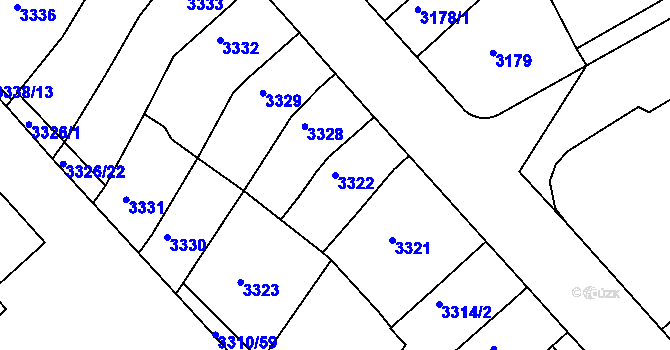 Parcela st. 3322 v KÚ Znojmo-město, Katastrální mapa