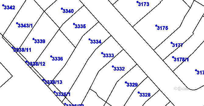 Parcela st. 3333 v KÚ Znojmo-město, Katastrální mapa