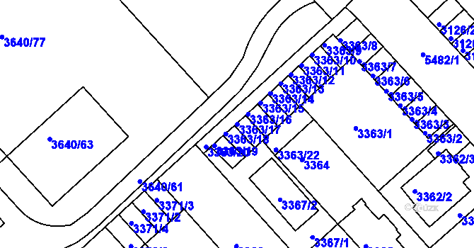 Parcela st. 3363/17 v KÚ Znojmo-město, Katastrální mapa