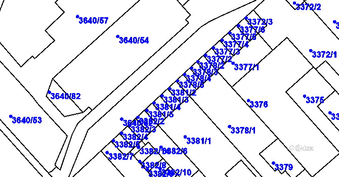 Parcela st. 3381/2 v KÚ Znojmo-město, Katastrální mapa