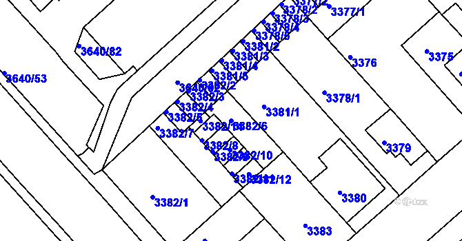 Parcela st. 3382/6 v KÚ Znojmo-město, Katastrální mapa