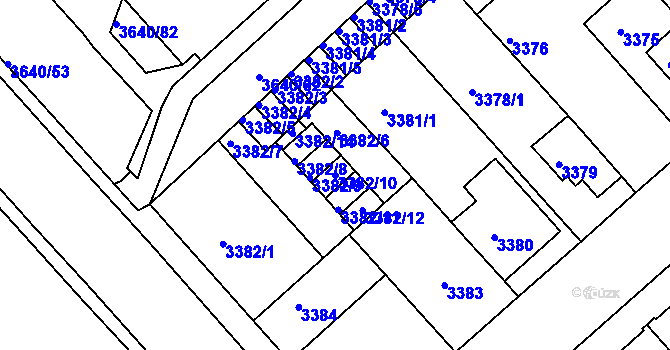 Parcela st. 3382/10 v KÚ Znojmo-město, Katastrální mapa