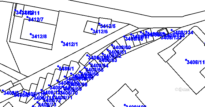 Parcela st. 3408/62 v KÚ Znojmo-město, Katastrální mapa