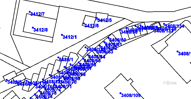 Parcela st. 3408/63 v KÚ Znojmo-město, Katastrální mapa