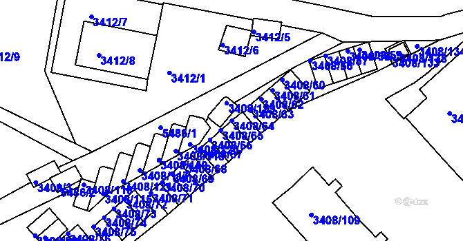 Parcela st. 3408/64 v KÚ Znojmo-město, Katastrální mapa