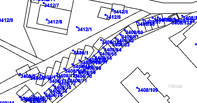 Parcela st. 3408/65 v KÚ Znojmo-město, Katastrální mapa