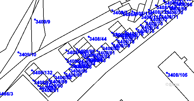 Parcela st. 3408/81 v KÚ Znojmo-město, Katastrální mapa