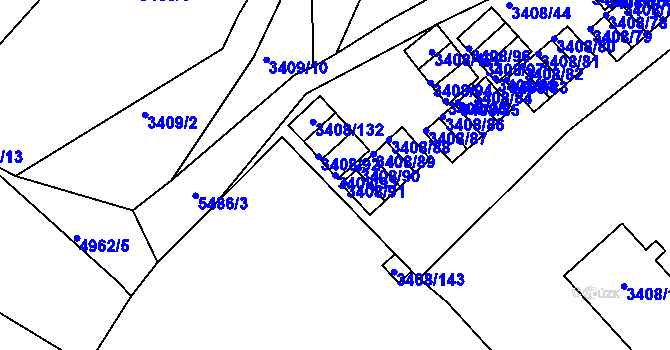 Parcela st. 3408/93 v KÚ Znojmo-město, Katastrální mapa