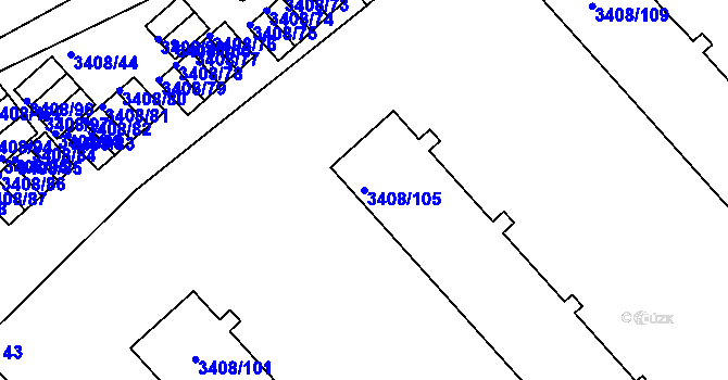 Parcela st. 3408/105 v KÚ Znojmo-město, Katastrální mapa