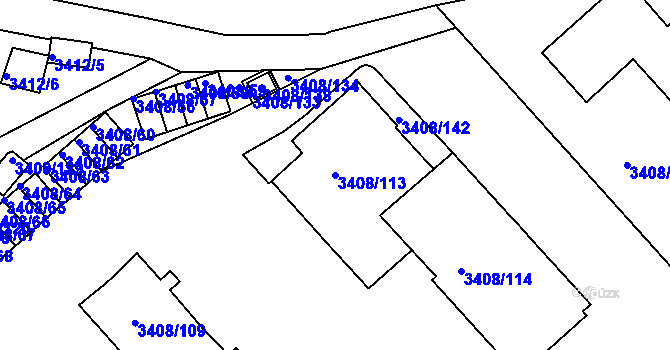 Parcela st. 3408/113 v KÚ Znojmo-město, Katastrální mapa