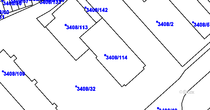 Parcela st. 3408/114 v KÚ Znojmo-město, Katastrální mapa