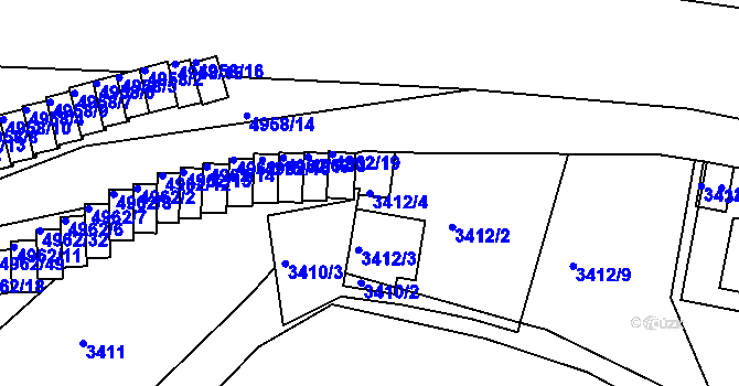 Parcela st. 3412/4 v KÚ Znojmo-město, Katastrální mapa