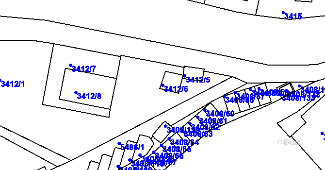 Parcela st. 3412/6 v KÚ Znojmo-město, Katastrální mapa