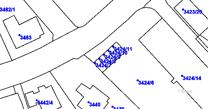 Parcela st. 3424/9 v KÚ Znojmo-město, Katastrální mapa