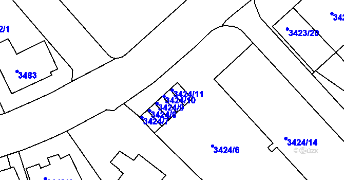 Parcela st. 3424/11 v KÚ Znojmo-město, Katastrální mapa