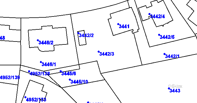 Parcela st. 3442/3 v KÚ Znojmo-město, Katastrální mapa