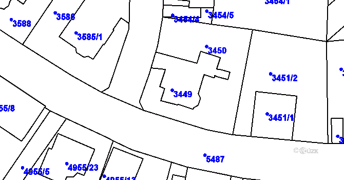 Parcela st. 3449 v KÚ Znojmo-město, Katastrální mapa