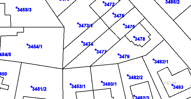 Parcela st. 3477 v KÚ Znojmo-město, Katastrální mapa
