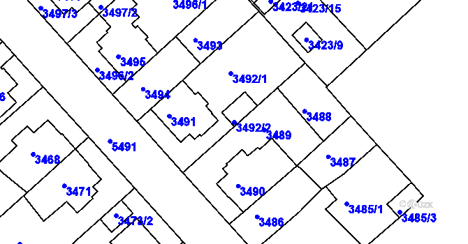Parcela st. 3492/2 v KÚ Znojmo-město, Katastrální mapa