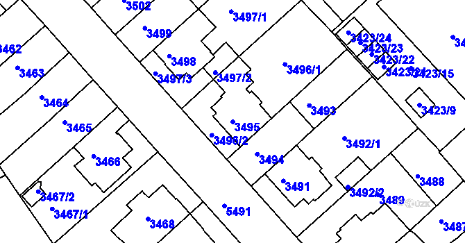 Parcela st. 3495 v KÚ Znojmo-město, Katastrální mapa