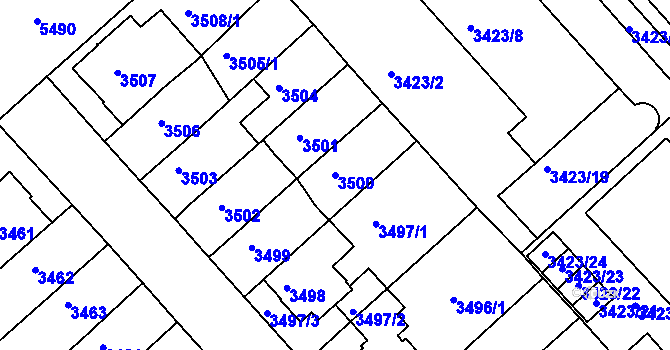 Parcela st. 3500 v KÚ Znojmo-město, Katastrální mapa