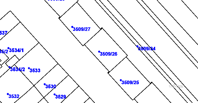 Parcela st. 3509/26 v KÚ Znojmo-město, Katastrální mapa