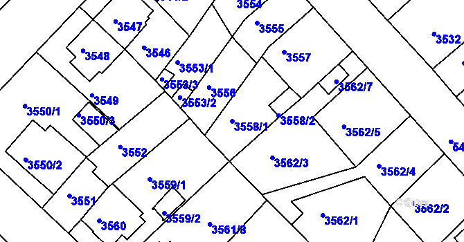 Parcela st. 3558/1 v KÚ Znojmo-město, Katastrální mapa