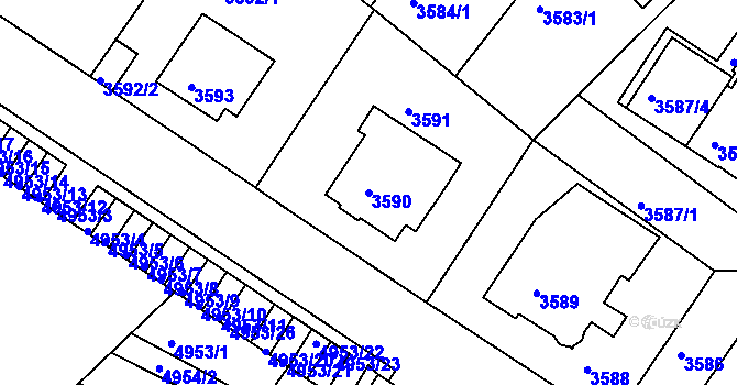 Parcela st. 3590 v KÚ Znojmo-město, Katastrální mapa