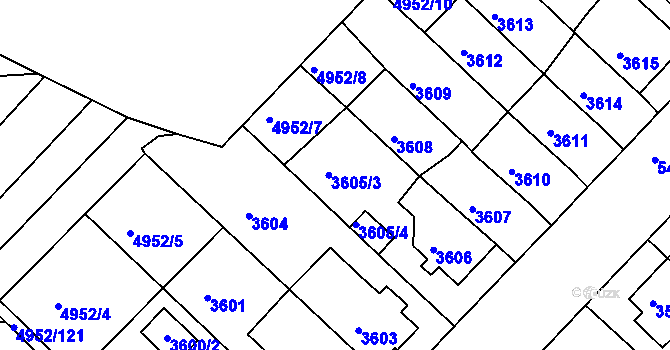 Parcela st. 3605 v KÚ Znojmo-město, Katastrální mapa