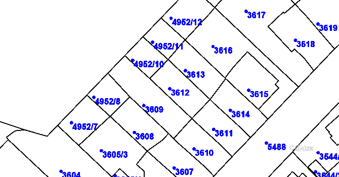 Parcela st. 3612 v KÚ Znojmo-město, Katastrální mapa