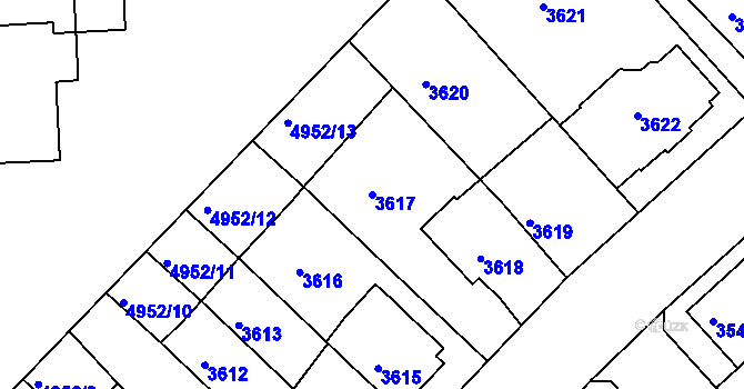 Parcela st. 3617 v KÚ Znojmo-město, Katastrální mapa