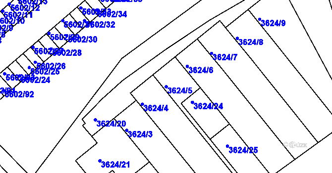 Parcela st. 3624/5 v KÚ Znojmo-město, Katastrální mapa