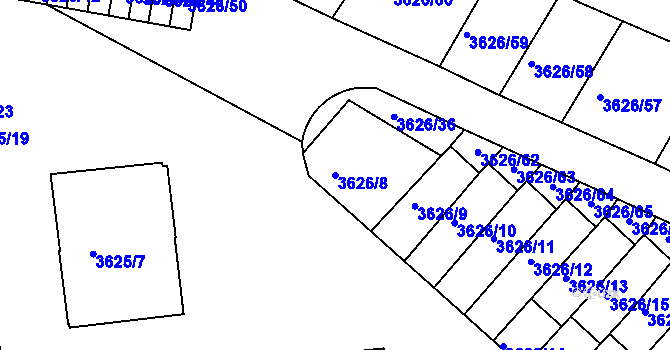 Parcela st. 3626/8 v KÚ Znojmo-město, Katastrální mapa