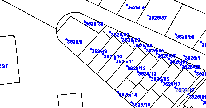 Parcela st. 3626/10 v KÚ Znojmo-město, Katastrální mapa