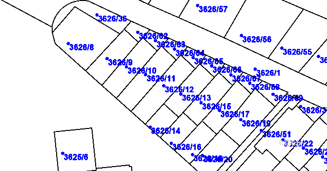 Parcela st. 3626/12 v KÚ Znojmo-město, Katastrální mapa